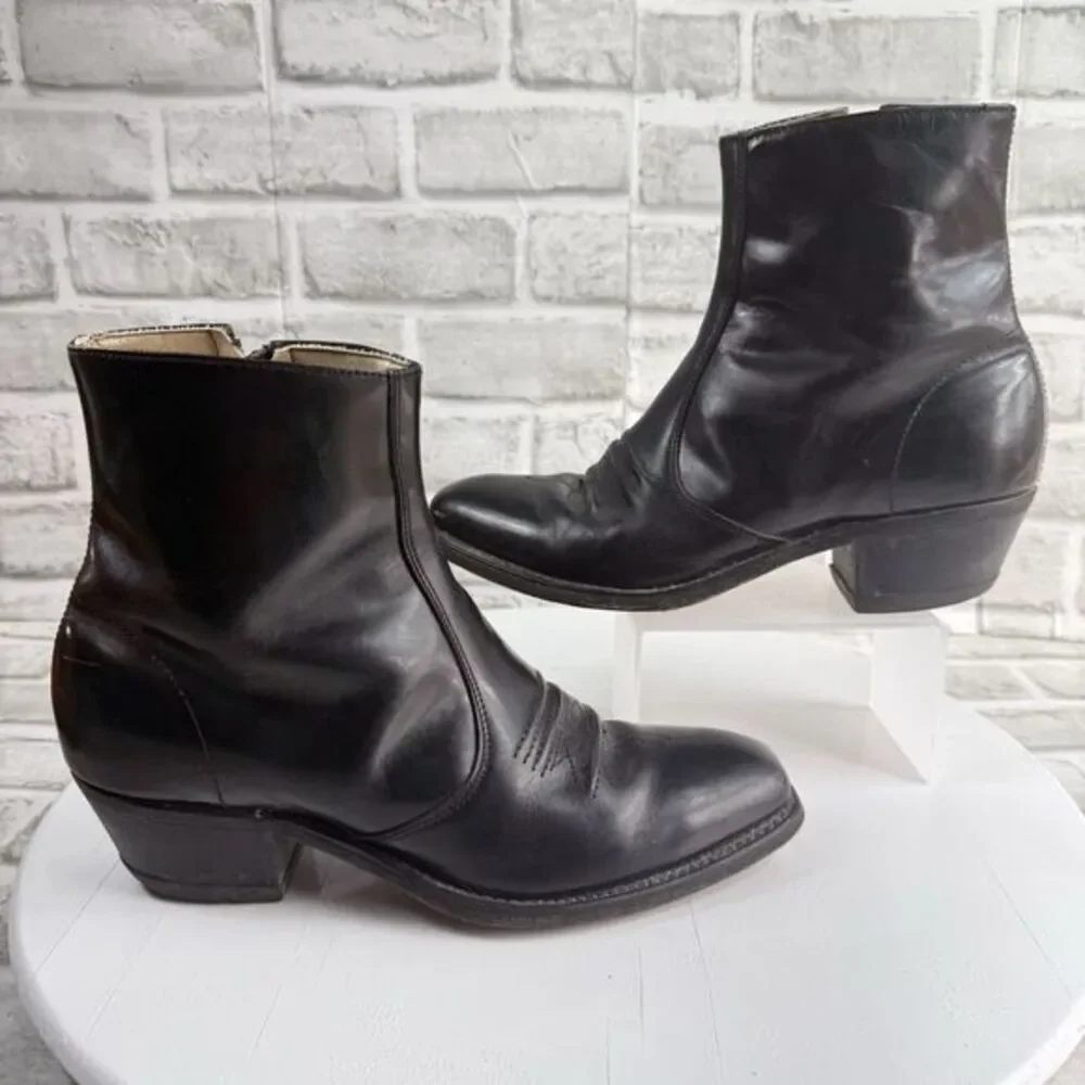 Hanover Vintage Men's 8 D/B Black Leather Ankle Zip Western Classic Boots
